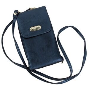 Vintage Y2K Stefano Black Faux Leather Crossbody Wallet Organizer Bag